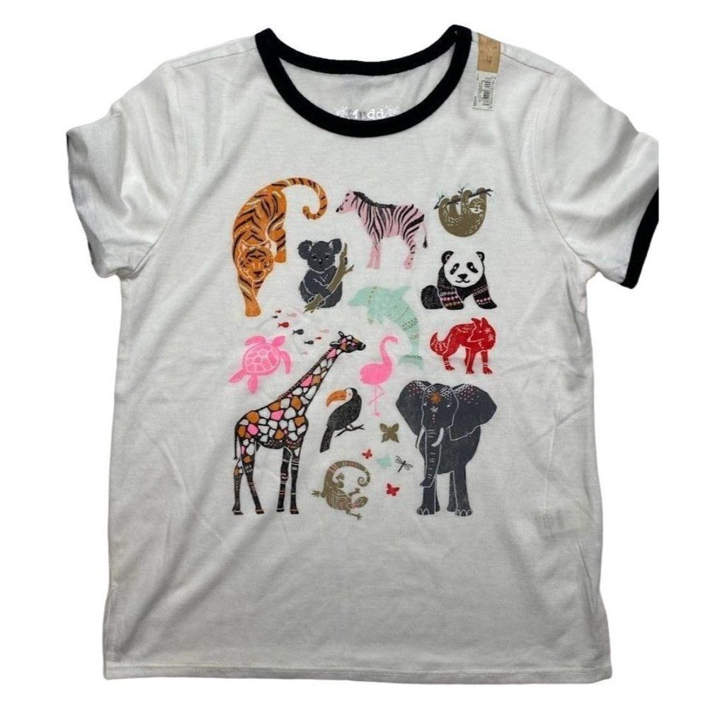 Mudd Girls White Animal Ringer Tee Sz 12 New Koala Zebra‎ Sloth Turtle White